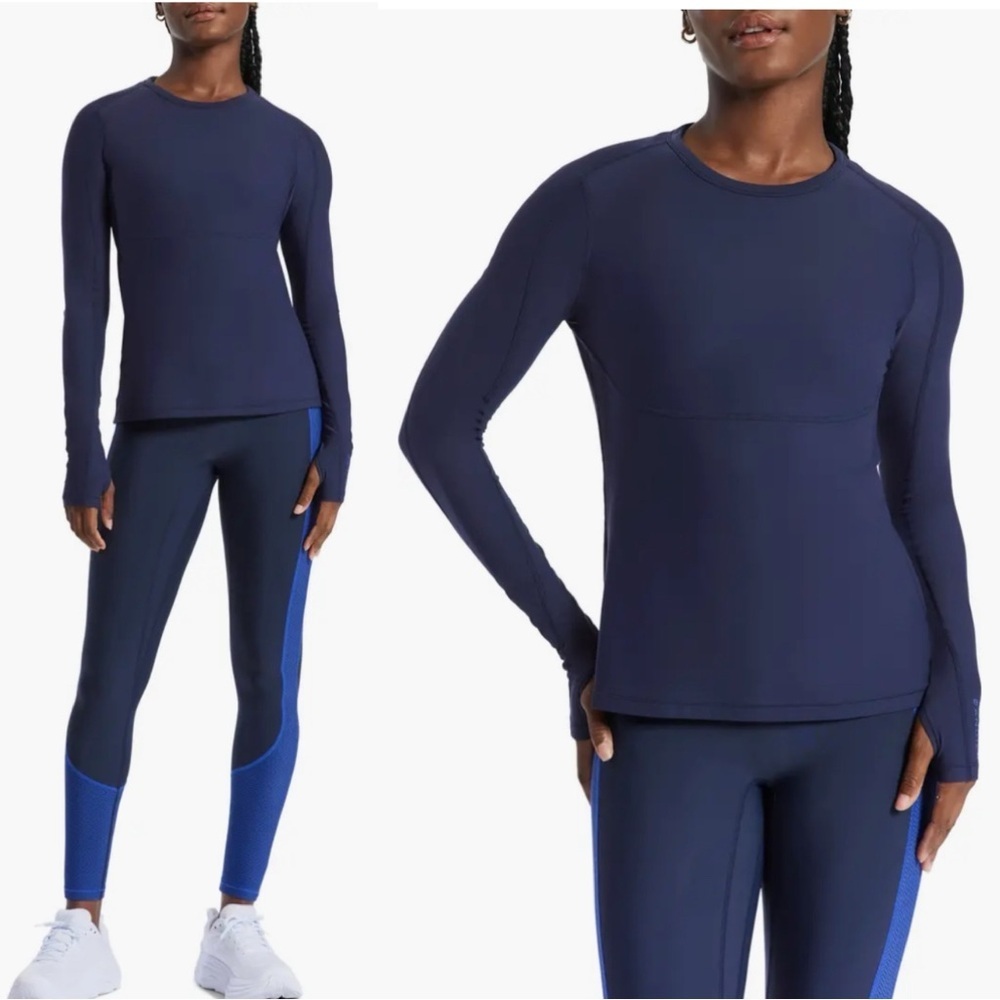 NWT Bandier Pro Fleece Curved Seam Top in Navy Blazer Size Small $110